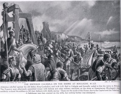 El Emperador Calígula en la orilla de Boulogne, ilustración de la Historia de las Naciones de Hutchinson, c.1910 de A. MacKinlay